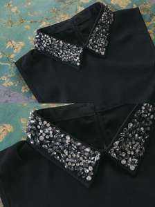 Diseños de <span class=keywords><strong>Cuello</strong></span> de <span class=keywords><strong>Camisa</strong></span> Falsa Negra con Cuentas de Cristal de Lujo Hechos a Mano - Product Image 3