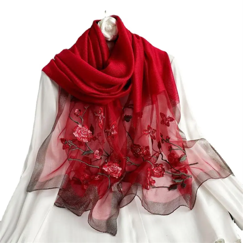 Seiden matte für Schal für Frauen Seiden mischung Pashmina Maulbeer schal Kashmiri Luxus stickerei Seiden schals 2022 Long Satin Adult