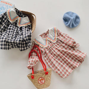 新しい秋かわいいチェック柄セーラーカラー薄い長袖ベビードレス子供女の子アウター服0-5ys女の子のための子供服 - Product Image 4