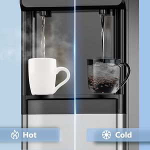 Distributeur d'eau à chargement par le haut Euhomy, chaud et froid, en acier inoxydable noir, pour bouteilles de 3 ou 5 gallons, avec verrouillage de sécurité enfant - Product Image 4