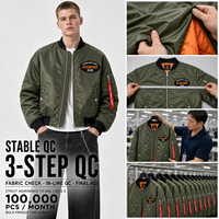 Fournisseur de vestes bomber personnalisées OEM, vestes de pilote MA1, vestes streetwear légères et rembourrées avec patch brodé