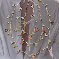 Ensembles de bijoux de chaîne de fruits sucrés colorés collier en laiton plaqué or 18 carats bracelet de cheville ensemble de bijoux en émail cerise cristal
