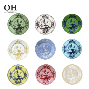 Популярный набор посуды из костяного фарфора для свадеб и торжеств, розовый с цветочным узором, роскошный сервиз, декоративная посуда для мероприятий и кейтеринга - Product Image 1