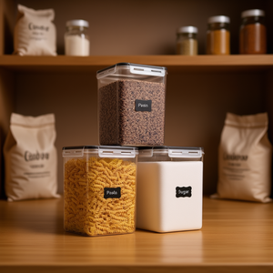 Contenedores de Almacenamiento de Alimentos para Cocina, 5.2L, con Tapas y Etiquetas, para Pasta, Azúcar, Granos, Apilables, Material PC, Diseño Rectangular - Product Image 2