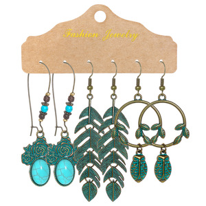 Fashion Jewelry Bohemian <b>Drop</b> Earrings Alloy Plant Design Women's Dangle Earrings Set Antique <b>Bronze</b> Plated - Product Image 4
