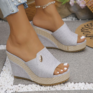 Sandales <span class=keywords><strong>compensées</strong></span> en toile noire pour femmes, <span class=keywords><strong>bout</strong></span> <span class=keywords><strong>ouvert</strong></span>, <span class=keywords><strong>espadrilles</strong></span>, plateforme, décontractées, quotidiennes, tongs d'été - Product Image 4