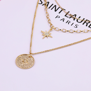 यूरोपीय ठाठ स्टार कम्पास क्रिस्टल लटकन तीन परत गला घोंटना रेट्रो हार गहने महिलाओं बोहेमियन गौण उपहार थोक - Product Image 4