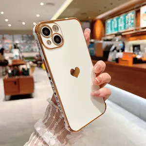 Stylish Cute Girls Side Heart Pattern Plating TPU Phone Case Love Heart Shaped Phone Cover For IPhone 14 13 12 11
