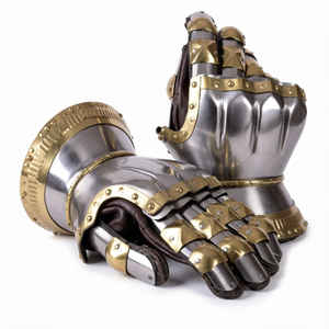Guantes de Guerrero Medieval, Guantes de Caballero de Metal con Adornos de Latón Pulido, Armadura de Mano Gótica para Disfraces de Personajes de Cine y Televisión - Product Image 1
