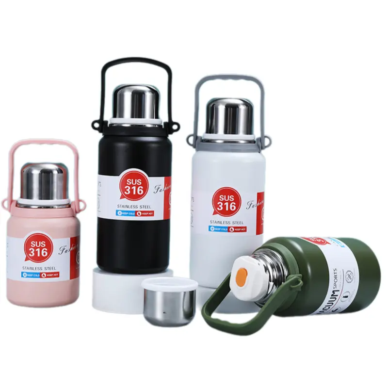 Individuelle 316 edelstahl isolierte thermos-vakuumflaschen 800 ml doppelwandige sport-camping-wasserflasche mit griff