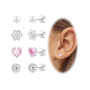 Ensemble de boucles d'oreilles à visser en acier inoxydable coloré, motif fleur de fraise arc-en-ciel, mignonnes, pour femmes et filles - Product Image 6