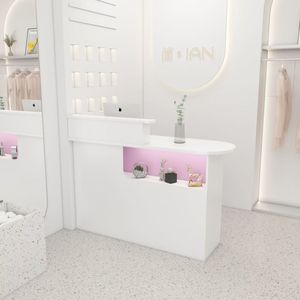 Modern <b>Small</b> <b>White</b> Wood Reception Desk High Quality Front <b>Table</b> for Beauty Salon Barber Shop Hotel & Gym - Product Image 1