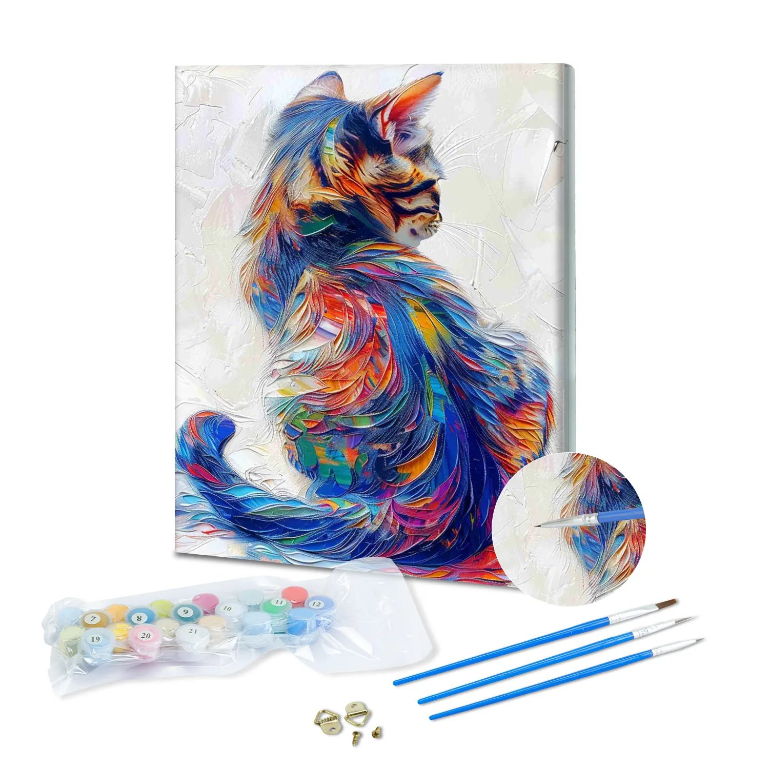 ホットセールフレームフルアクセサリー油絵セットDIYアクリルカラフルな猫の描画キット数字による抽象的な動物の油絵