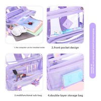 Sac à dos en PVC transparent en nylon de style dessin animé, imperméable, avec fermeture éclair, tendance, pour les élèves du primaire, du collège et du lycée