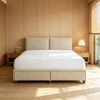 Lit avec tête de lit élégante et panneaux, rembourré, avec rangement, en cuir beige, avec tiroirs, cadre de lit King Size, mobilier de chambre