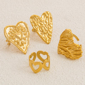 Heart-Shaped Gold Plated Stainless Steel <b>Rings</b> Unisex Jewelry Gift Fashion Accessory Yiwu Origin Geometric Design JZ21211 21214 - Product Image 1