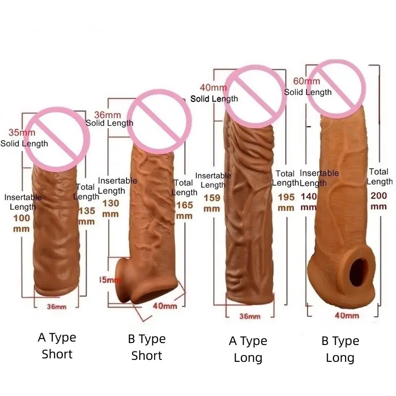 Reusable Penis Sleeve Extender Realistic Penis Condom Silicone Extension Sex Toy For Men Cock Enlarger Condom Sheath Delay