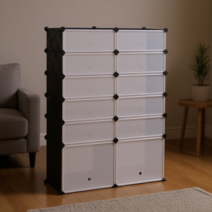 Scarpiera Modulare 37 X 14.6 X 49.2 Pollici in Polipropilene Nero Autoportante 10 Ripiani Design Moderno Arredamento Soggiorno - Product Image 2