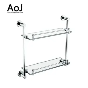 Bathroom accessories 45cm strong tempered glass double layer stainless steel bathroom glass shelf