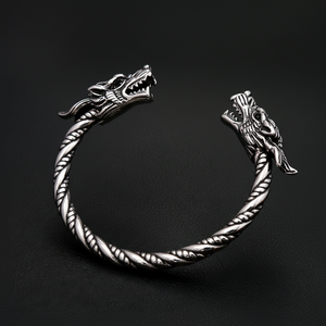 Bracelet en acier inoxydable torsadé avec tête de loup, bracelet viking pour hommes, solide, durable, rétro, haute qualité, bijoux vintage en métal lourd - Product Image 1