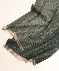 Geometric Pattern <b>Tweed</b> <b>Scarf</b> with Textured Contrast Fringe Vintage Style - Product Image 3