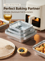 Barquette carrée en aluminium de 1650 ml pour friteuse à air, four, barbecue, qualité alimentaire, épaisse, en papier d'aluminium, pour la cuisson à la maison