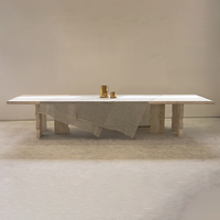 Table à manger en marbre travertin Wabi Sabi, style maison de rêve, avec pieds géométriques sculptés, meubles de salle à manger rectangulaires en pierre