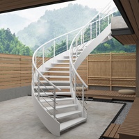 Escalier extérieur en acier blanc courbé avec garde-corps en câble brossé, style zen, escaliers extérieurs pour jardin japonais, patio, durable