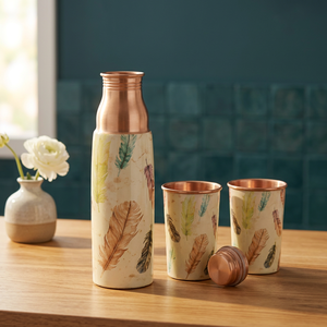 Thermos en cuivre avec motif floral, bouteille de voyage portable avec couvercle - Product Image 6