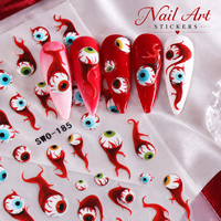 1 autocollant 3D Halloween en relief pour ongles, motifs auto-adhésifs en PET (fantôme, toile d'araignée, œil maléfique) pour femmes, salon, fête, vente en gros