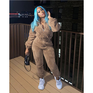Ropa de salón de Invierno para <span class=keywords><strong>mujer</strong></span>, chándal de terciopelo grueso de doble cara, conjunto de mallas de suéter - Product Image 3