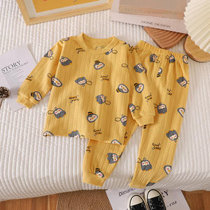 Conjunto íntimo de algodón Jacquard de otoño para niños y niñas, pijamas de manga larga para niños con patrón de dibujos animados, ropa de casa para bebés - Product Image 1
