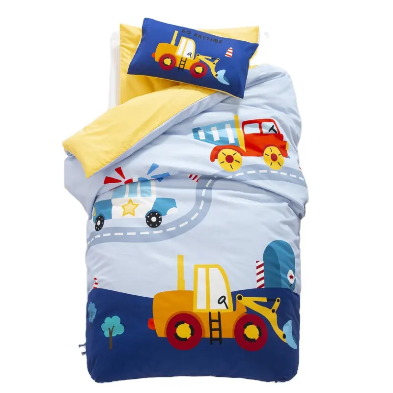 Karikatür araba baskılı sıcak pazen ütopya yatak çarşafı seti 4 in 1 çocuklar karakter yatak setleri