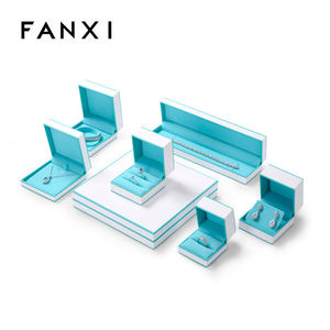 FANXI Custom Logo <b>White</b> Leather Blue Inside Earrings Bracelet <b>Box</b> Jewelry Packaging <b>Box</b> <b>Gift</b> <b>Box</b> - Product Image 1