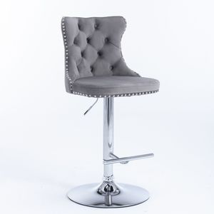 Tabouret de bar moderne Db A&A Furniture, base chromée, assise pivotante en velours, réglable de 25 à 33 pouces, pour style farmhouse - Product Image 5