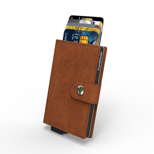 Tarjetero de Aluminio CardHoda, Cartera Corta con Bloqueo RFID de Cuero Genuino, Cierre a Presión Minimalista Unisex, Color Marrón - Product Image 5