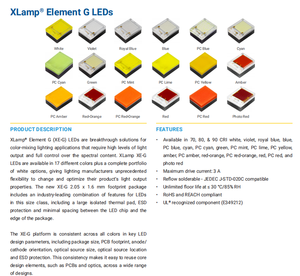 CREEs XLamps Element G XE-G LED Chip 3A 18 couleurs 1,6×2,05 mm LED haute puissance pour éclairage architectural et scénique UL RoHS - Product Image 2