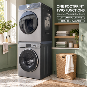Kit de lavage en colonne 25 kg, machine à laver automatique à chargement frontal grande capacité 12 kg avec sèche-linge 13 kg, couleur noire, 220 V 50 Hz, grande capacité - Product Image 1
