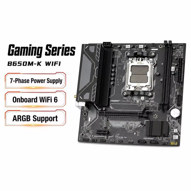 Maxsun Challenger B650M-K WIFI LGA Socket AM5 Motherboard DDR5 7-Phase Power WiFi 6 ARGB Micro ATX Gaming PC Motherboard GPU