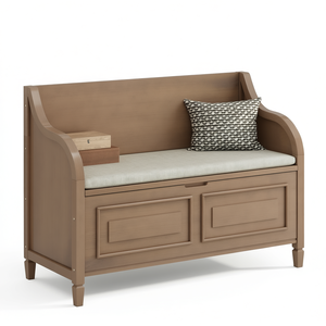 ม้านั่งเก็บของไม้เนื้อแข็งสไตล์เรียบง่ายพร้อมเบาะและหมอนสำหรับตกแต่งบ้าน - Product Image 1