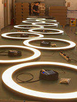 Lámpara Colgante LED Moderna de Perfil Redondo, Forma Personalizable, Anillo de Luz, Ideal para Supermercados, Centros Comerciales y Oficinas