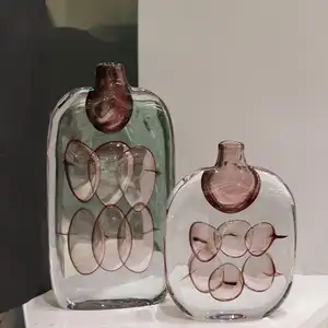 手工吹口艺术玻璃花瓶琥珀色纯色泡泡设计餐桌装饰摆件重厚艺术玻璃