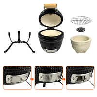 Barbecue au charbon de bois en céramique de 13 pouces, moderne et luxueux, avec revêtement en poudre, grille de cuisson chromée, hauteur réglable