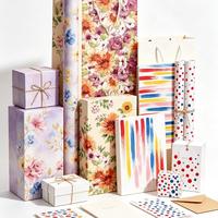 Ensemble de papier d'emballage en papier d'art recyclable imprimé floral, 80 g/m², sac cadeau, carte de vœux, étiquette suspendue, anniversaire, fête