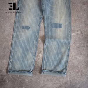 LARSUR Pantalon en denim à rayures indigo personnalisé d'usine en détresse délavé <span class=keywords><strong>Jean</strong></span> automobile Wabash Railway Railroad pour hommes - Product Image 5