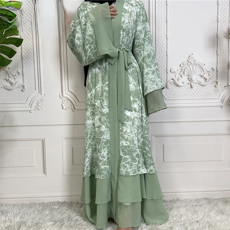 Mulheres Novo Chiffon Kaftan Vestido Abaya Muçulmano Vestido Maxi Vestido Impressão Abayas Moda 2023 Dubai Abaya Manga Longa Adultos Apoio