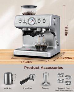 Cafetera Espresso Italiana Súper Automática Profesional, Máquina de Café en Grano, Preparador de Latte y Cappuccino, Molinillo Eléctrico Comercial - Product Image 3