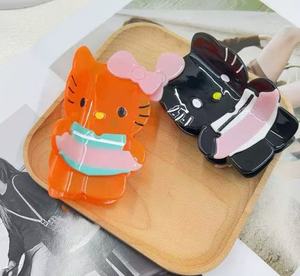 Pince à <span class=keywords><strong>cheveux</strong></span> artisanale en acétate JingLan, style japonais et coréen, écologique, de haute qualité, colorée, à thème animalier, motif chat de dessin animé, pour femmes - Product Image 4