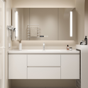 Modern Luxury LED Bathroom Vanity Set <b>White</b> Waterproof Solid Wood Plywood Melamine Board Cabinet Smart <b>Mirror</b> Soft Close Ceramic - Product Image 4