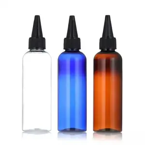 3oz 4oz 5oz 8oz 12 Oz PET Plastic Squeeze Applicator Clear Amber Pet Plastic Twist Top Cap Squeeze Applicator Hair Oil Bottle